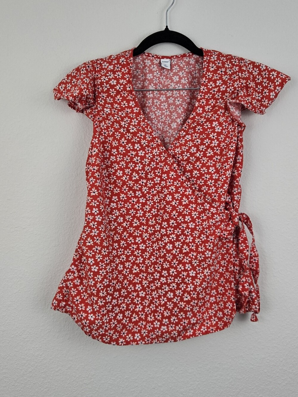Old Navy Red Floral Wrap Top